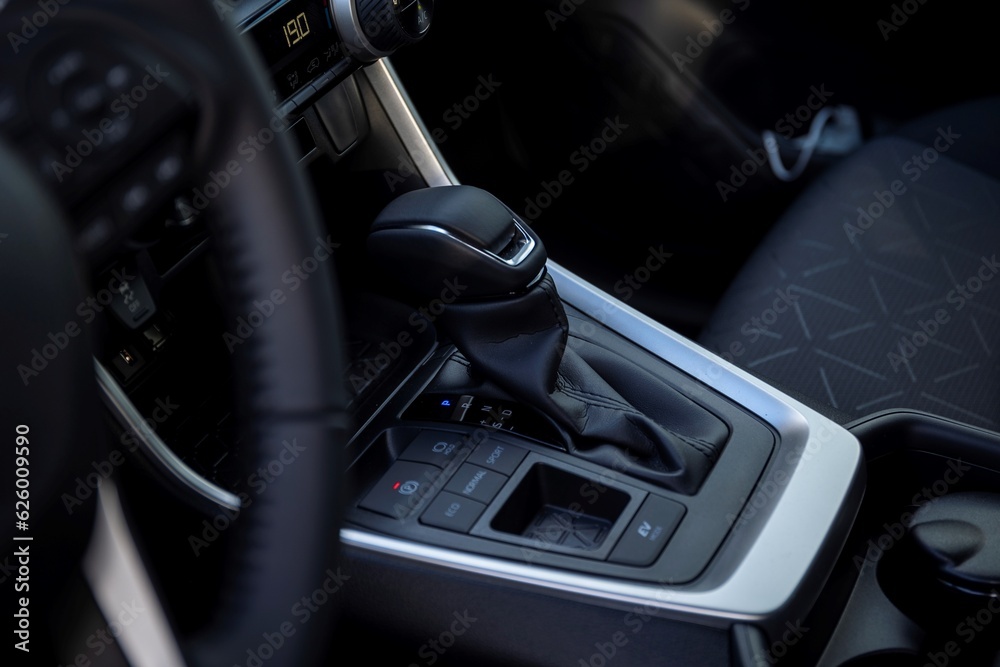 Stockfoto med beskrivningen A portrait of an automatic gear shift stick
