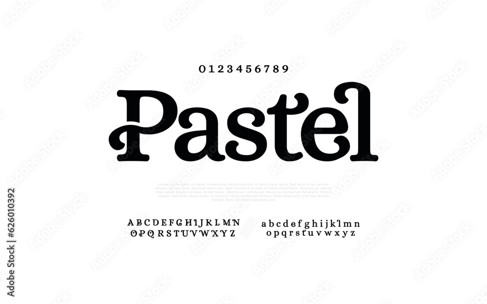 Pastel Elegant Font Uppercase Lowercase and Number. Classic Lettering Minimal Fashion Designs. Typography modern serif fonts regular decorative vintage concept. vector illustration.