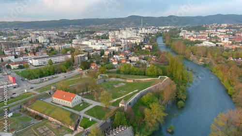 Aerial View of the Kastel Fortress and Vrbas River in Banja luka - 4K photo