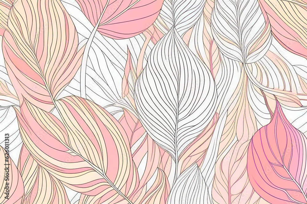 Fototapeta premium Tropical background with palm leaves for decor, covers, backgrounds, wallpapers. Line drawn illustration