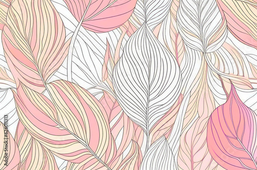 Tropical background with palm leaves for decor, covers, backgrounds, wallpapers. Line drawn illustration