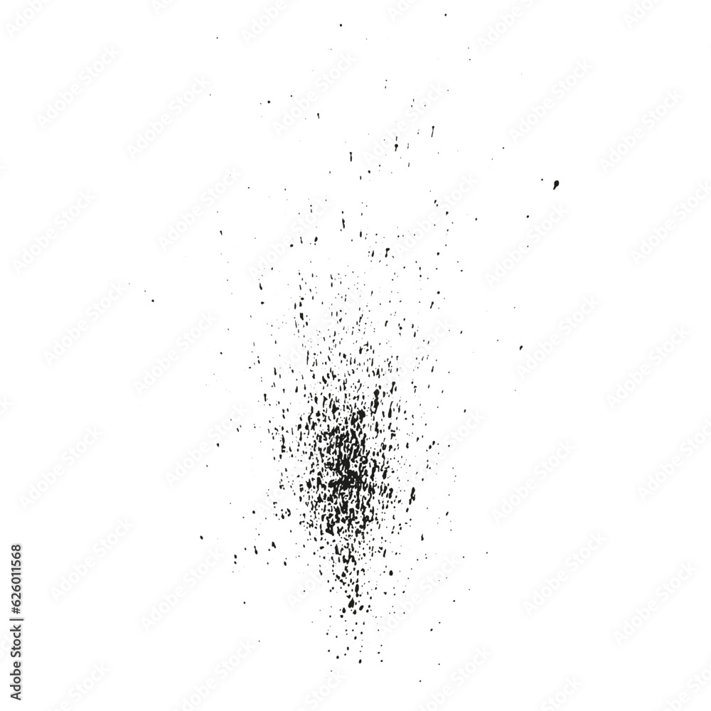 Spray Splatter, Ink Grunge Texture. Noise Effect. Halftone Stain Pattern. Grainy Brush Paint Splash. Black Dirty Circle Spot. Abstract Design Element. Isolated Vector Illustration