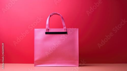 Shopping bag isolated on pink background. Created with Generative AI technology.