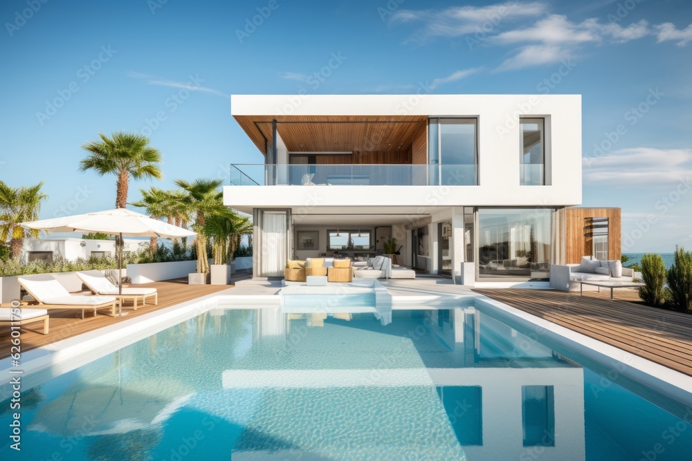 Fototapeta premium Modern and elegant villa with pool. AI generated