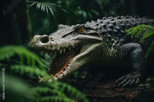 Crocodile with open mouth and with large teeth