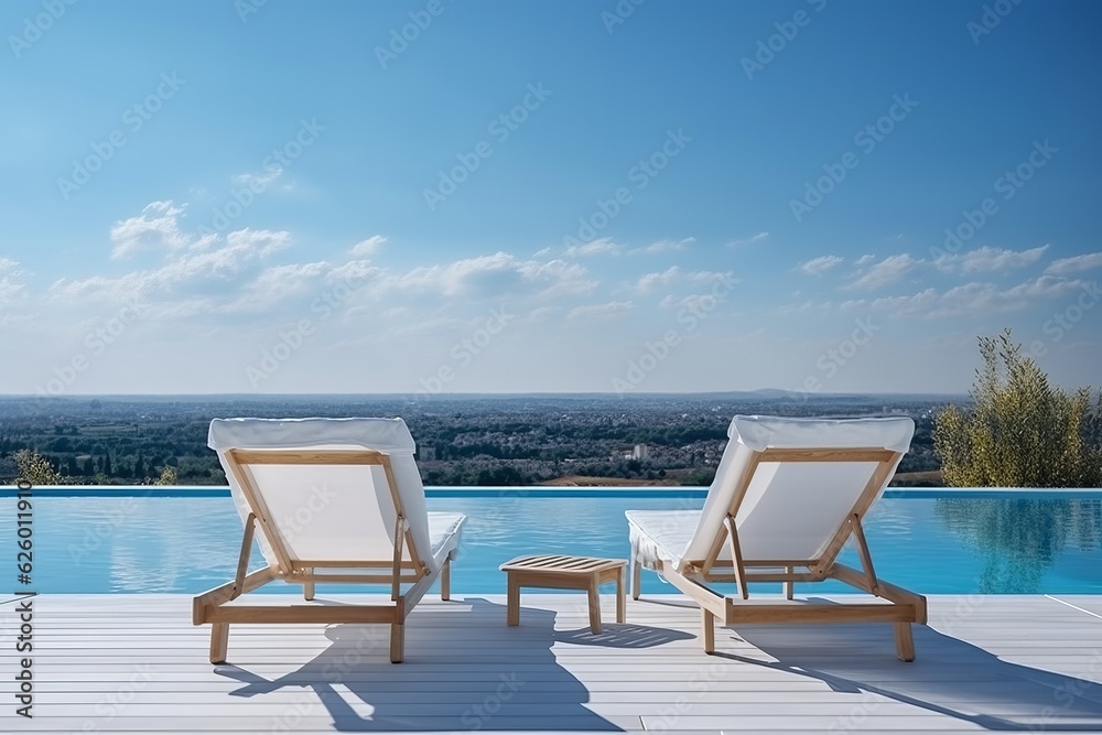 Fototapeta premium Modern and elegant villa with pool. AI generated