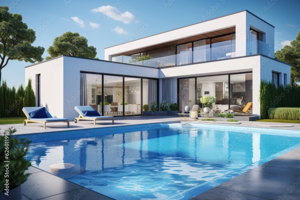 Fototapeta premium Modern and elegant villa with pool. AI generated