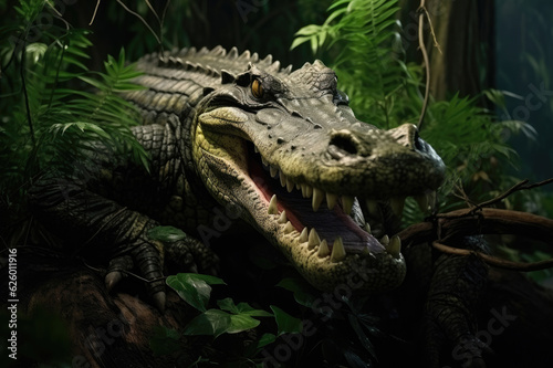 Crocodile with open mouth and with large teeth