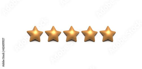 Five stars rating. Product rating or customer review with gold stars. Vector icons for apps and websites