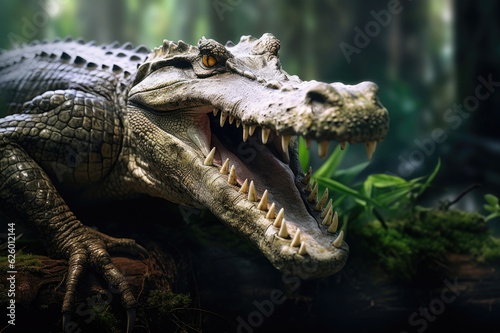 Crocodile with open mouth and with large teeth © Veniamin Kraskov