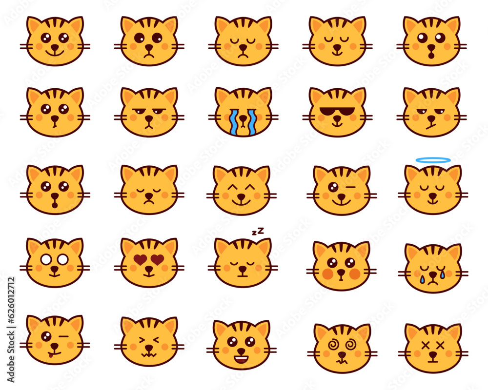 Cute Kitty Emoticon. Set of cat emoticon vector. Emoji vector. Smile icon set. Vector illustration EPS10 Cute Kitty Emoticon. Set of cat emoticon vector. Emoji vector. Smile icon set. Vector illustration EPS10