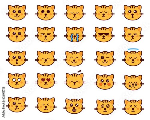 Cute Kitty Emoticon. Set of cat emoticon vector. Emoji vector. Smile icon set. Vector illustration EPS10