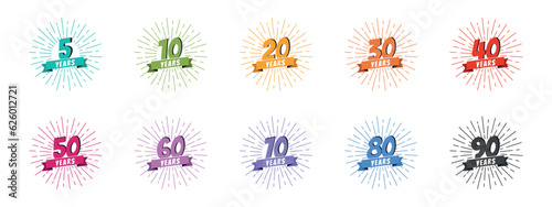 Anniversary Retro Icon Stamp Set - Vector Illustrations Isolated On White Background