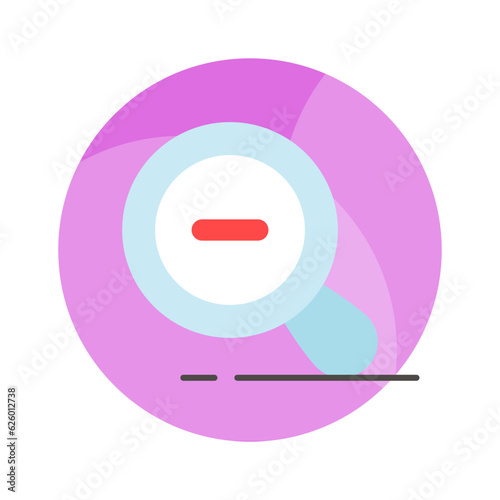 Minus sign inside the magnifier concept icon of zoom out in flat style