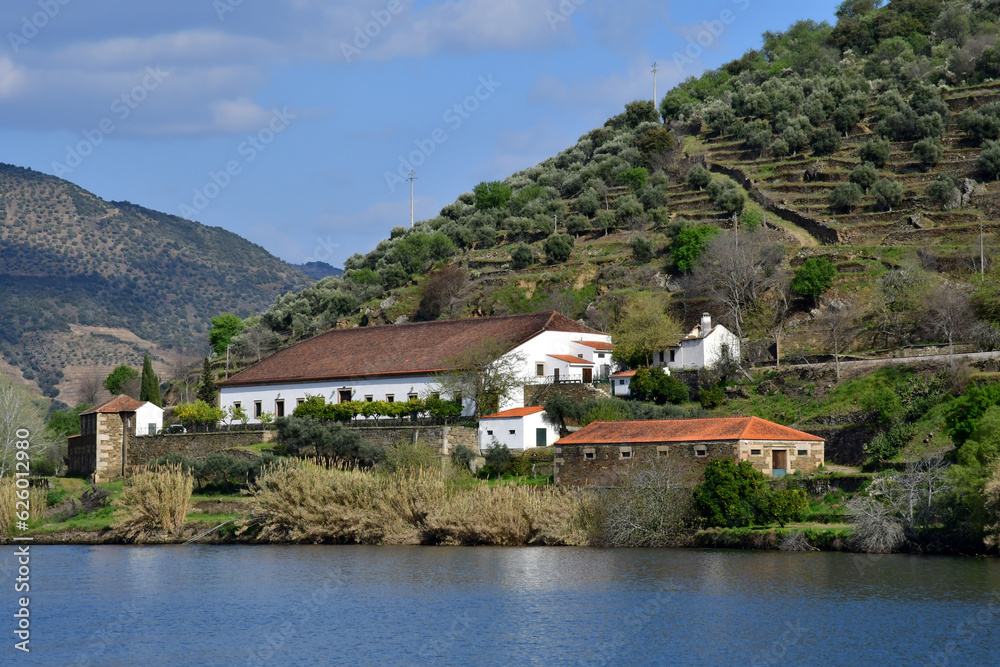 Douro valley, Portugal - march 25 2022 : the picturesque river near Pinhao