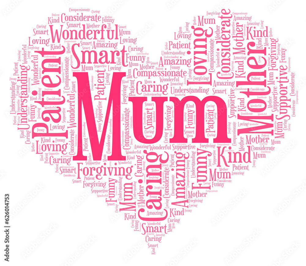 Mum Heart Word Cloud - words to describe Mum - Pink Heart Word Cloud Art Mum Heart Word Cloud - words to describe Mum - Pink Heart Word Cloud Art