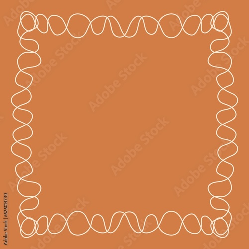 Orange background with long cream spiral graphic pattern.