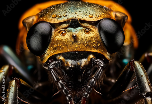 Extreme sharp and detailed portrait of fly insect, super macro, detail on eye and face very clear