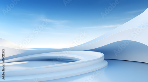 3d rendering and illustration and curved wall, architecture, white, pink, blue sky, modern, trendy, new