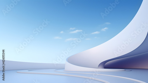 3d rendering and illustration and curved wall, architecture, white, pink, blue sky, modern, trendy, new