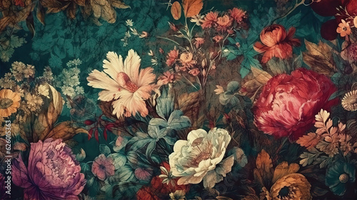 Wallpaper Mural Beautiful vintage background with flowers, exotic plants, butterflies. Floral print Torontodigital.ca