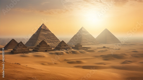 Egyptian pyramids at sunset and dramatic sky  © IRStone