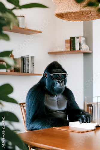 gorilla reading a book. generative ai.