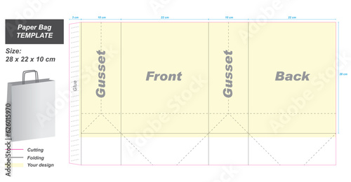 Paper Bag Template, Size 28 x 22 x 10 cm