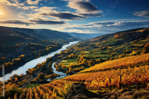 Vineyards landscape in autumn in Germany.  Vineyard Palatinate region. photo