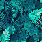 Green leaf monstera and palm pattern background. Generated AI.