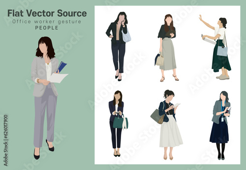 Female office worker Commercial work meeting gesture pose collection of human silhouettes