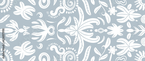 Delicate light blue background with a white floral ornament. Abstract background for decor, wallpapers, covers, social media posts and presentations.