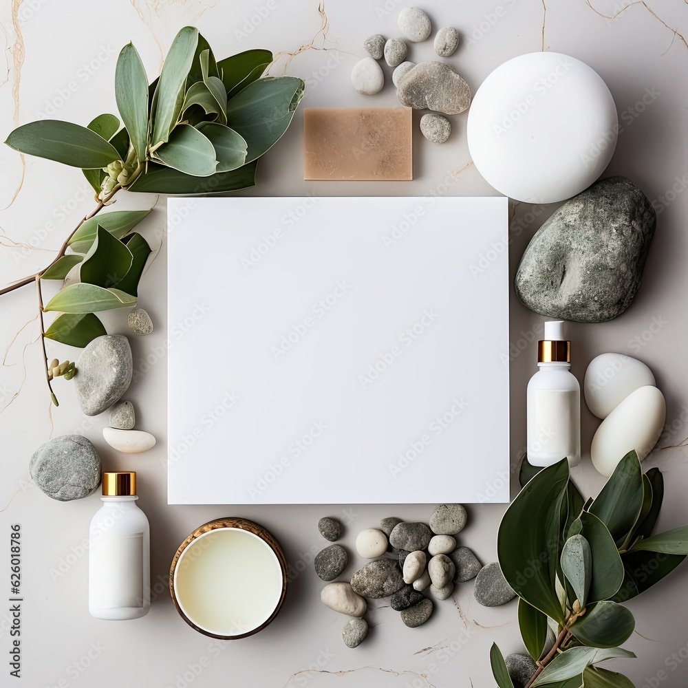 Isolated Blank White Skincare Product Set Nature Green Top View Isolated Blank White Skincare Product Set Nature Green Top View