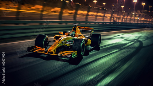 Racing car on a track at night. Generative AI