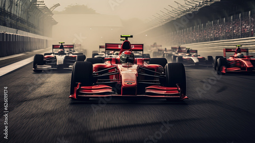 Formula 1 starting grid. Racing cars. Generative AI