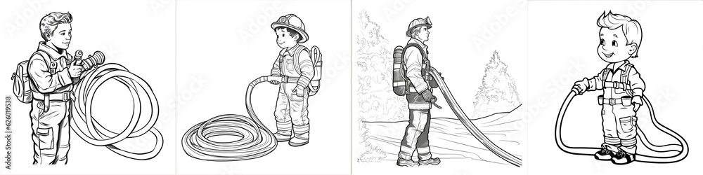 Firefighter Holding Fire Hose Coloring Page Simple and easy for kids to ...