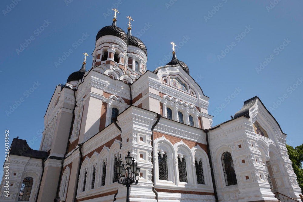Alexander Nevsky Cathedral, an orthodox cathedral with five onion domes on Toompea hill in central Tallinn, Estonia