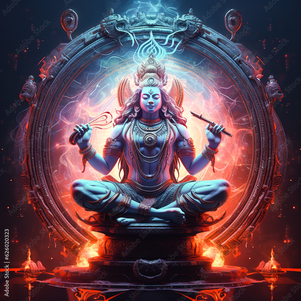  Lord Shiva Immersed in Magical Lights While Meditating