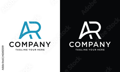 Alphabet letter icon logo AR on a black and white background.