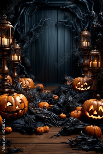 Enter a Nightmarish Realm with this Hyper-Realistic Halloween Background. Its Mysterious and Uncanny Details Provide a Perfect Setting for Spooky Creations. AI Generated