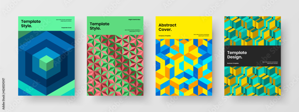 Trendy banner A4 design vector template composition. Premium geometric hexagons presentation illustration set.