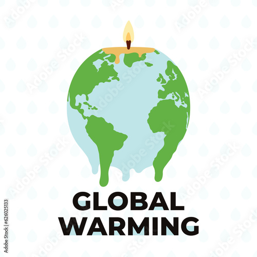 Global warming and climate change poster with melting Earth in candle form with fire. Global temperature rising. Hand drawn vector illustration
