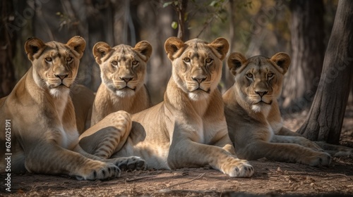 Lioness. Lionesses in the African Savanna. Beautiful Lionesses in the Golden Savanna. Female Lion in Savanna. Ai Generated Art. Made With Generative AI.