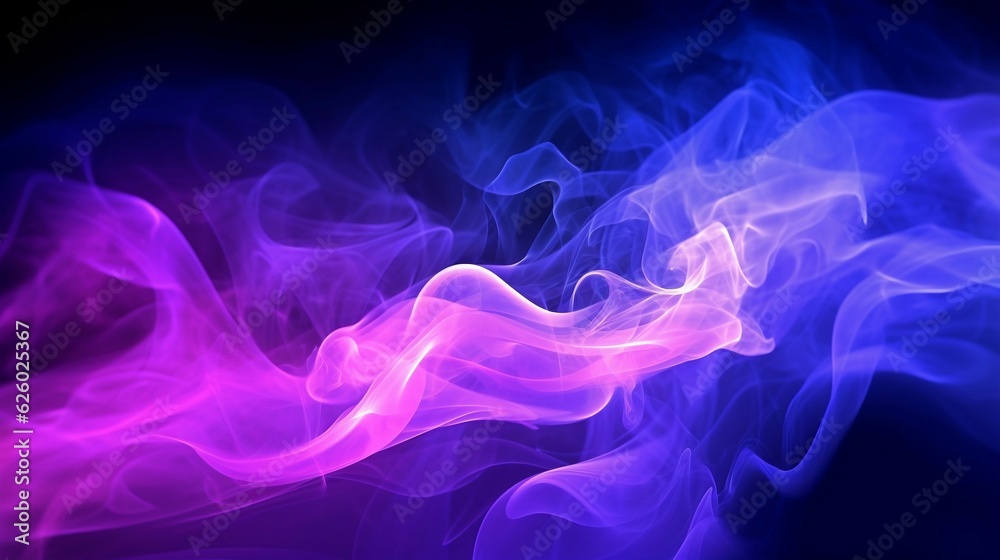 Swirling smoke with neon light and black background Ultraviolet light in the dark room Abstract