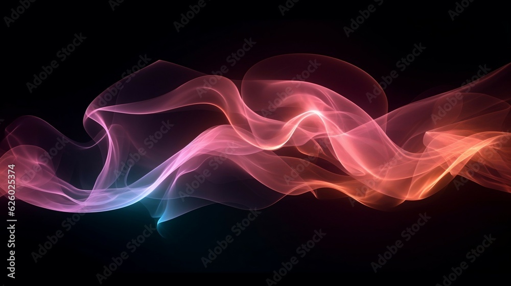 Swirling smoke with neon light and black background Ultraviolet light in the dark room Abstract