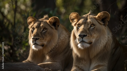 Lioness. Lionesses in the African Savanna. Beautiful Lionesses in the Golden Savanna. Female Lion in Savanna. Ai Generated Art. Made With Generative AI.
