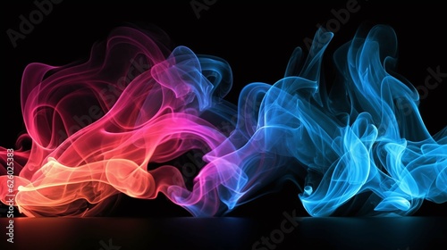 Swirling smoke with neon light and black background Ultraviolet light in the dark room Abstract