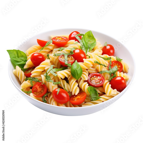 Pasta with tomato, mushrooms, vegetables and basil on transparent background Remove png created with Generative AI, Clipping Path
