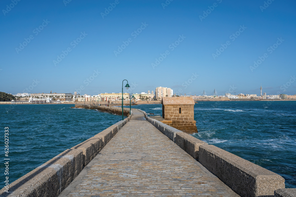 Paseo Fernando Quinones - access to Castle of San Sebastian - Cadiz, Andalusia, Spain