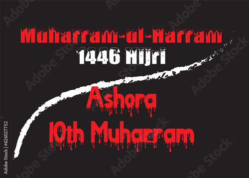 10th muharram al harram ashura day text on red color, banner vector, card, word, with black background,. photo